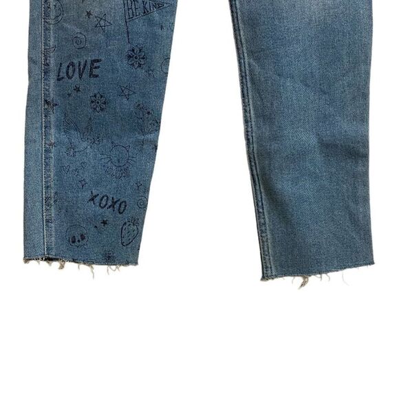 NWT Hollister Ultra High Rise Mom Jeans Women's Size 24 Unhemmed Blue Artsy Cat - Picture 9 of 16